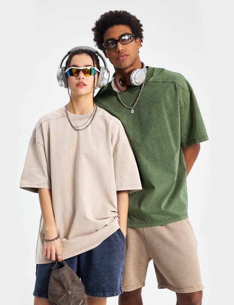 Arssm 4 Pack Oversized Tshirts for Men Acid Wash Loose Fit Vintage Cotton Heavyweight T Shirts Baggy Tees(BlackGreyArmyBeige-L) - Image 3