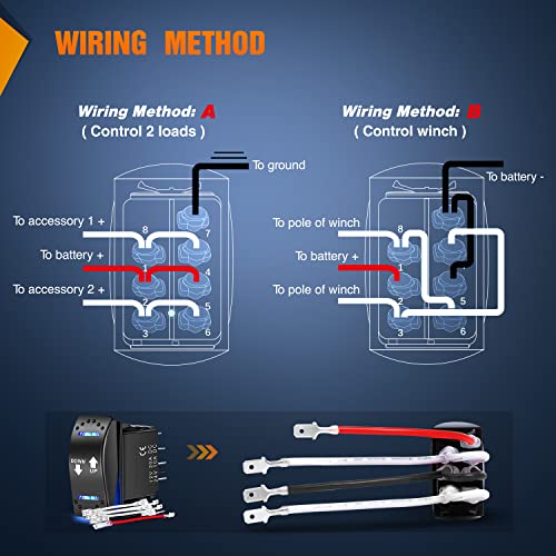 Nilight Down Up Polarity Reverse Switch DPDT 20A 7PIN Momentary Rocker Switch ON Off ON Switch 12V 24V Toggle Switch Jumper Wires for Control Motor for Hoist, Crane, Linear Actuator - Image 3