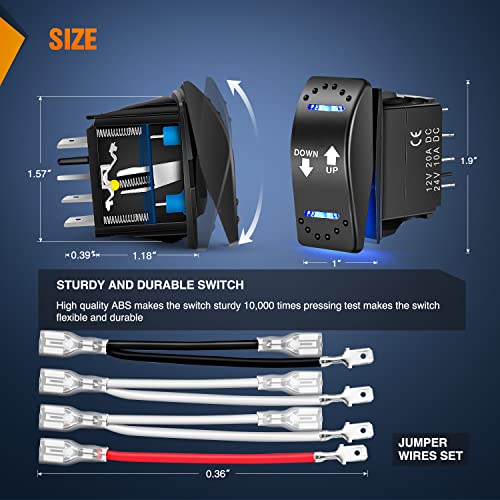 Nilight Down Up Polarity Reverse Switch DPDT 20A 7PIN Momentary Rocker Switch ON Off ON Switch 12V 24V Toggle Switch Jumper Wires for Control Motor for Hoist, Crane, Linear Actuator - Image 2