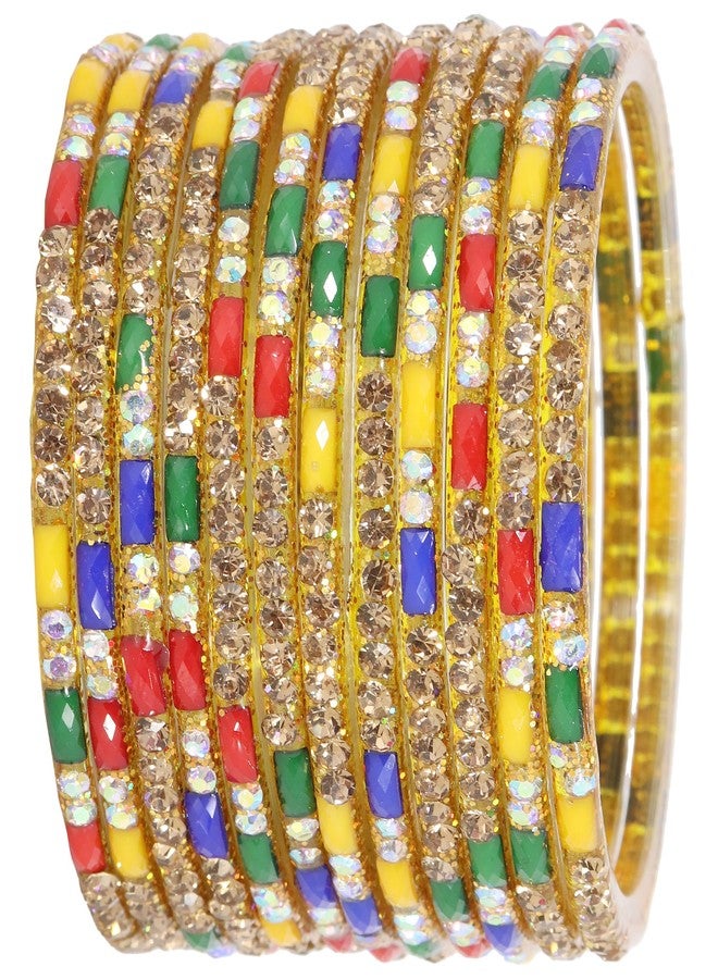 LAVAZZA Stylish Glass Bangles For Girls and Women | AD Diamond Bangles Kaanch ki Chudi Chudiyan | Fashion Bangle Bracelet | Green Colour Bangles 2.8 Size designer, (LV_KS5-Multi-2.4) - Image 2