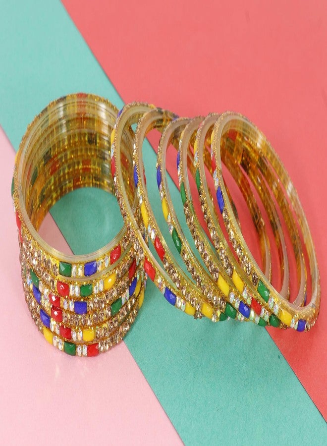 LAVAZZA Stylish Glass Bangles For Girls and Women | AD Diamond Bangles Kaanch ki Chudi Chudiyan | Fashion Bangle Bracelet | Green Colour Bangles 2.8 Size designer, (LV_KS5-Multi-2.4) - Image 4