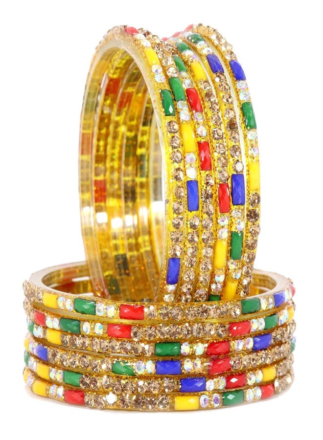 LAVAZZA Stylish Glass Bangles For Girls and Women | AD Diamond Bangles Kaanch ki Chudi Chudiyan | Fashion Bangle Bracelet | Green Colour Bangles 2.8 Size designer, (LV_KS5-Multi-2.4) - Image 1