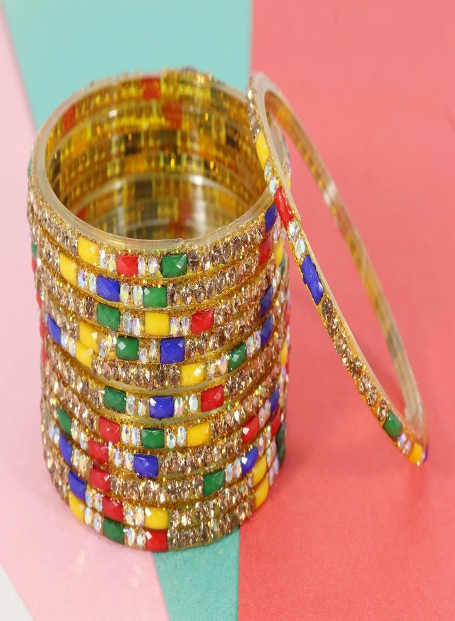 LAVAZZA Stylish Glass Bangles For Girls and Women | AD Diamond Bangles Kaanch ki Chudi Chudiyan | Fashion Bangle Bracelet | Green Colour Bangles 2.8 Size designer, (LV_KS5-Multi-2.4) - Image 3