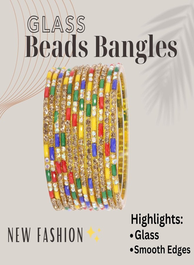 LAVAZZA Stylish Glass Bangles For Girls and Women | AD Diamond Bangles Kaanch ki Chudi Chudiyan | Fashion Bangle Bracelet | Green Colour Bangles 2.8 Size designer, (LV_KS5-Multi-2.4) - Image 5