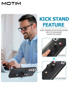 Motim Leather Case for Samsung S22, Wallet Case with Card Holder and Kickstand, Galaxy S22 Phone Case with Wrist Band, Protective Shockproof S22 Cover  - Image 4