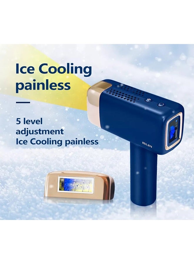 MLAY Updated T14 IPL Laser Painless Hair Removal Device With HR AC SR Lamp 3℃ Cold Compress/5-Levels/500000 Pulses Free Gift T14 Hair Removal Device (1*HR+1*BJN) Dark Blue - Image 2