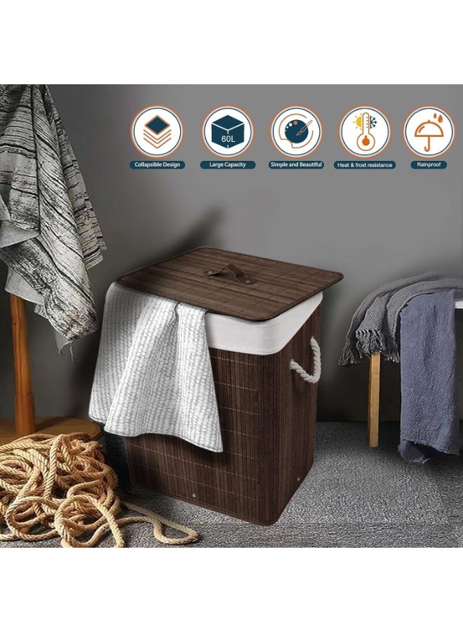 FALAHOM Large Laundry Handles laundry Basket,Cotton Rope Laundry Hamper,Storage Basket Bamboo Woven Basket,Dirty Clothes Hamper Organizer,Foldable Multi-function Storage Basket with Lid - Image 3