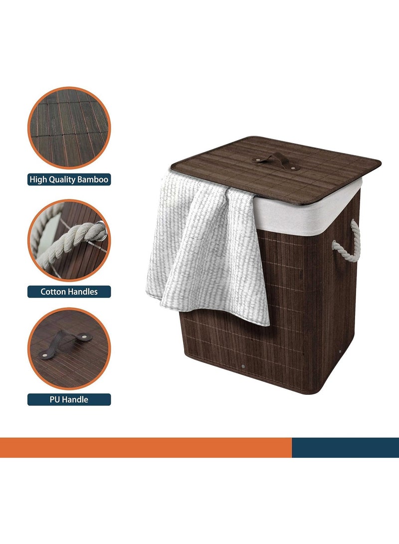 FALAHOM Large Laundry Handles laundry Basket,Cotton Rope Laundry Hamper,Storage Basket Bamboo Woven Basket,Dirty Clothes Hamper Organizer,Foldable Multi-function Storage Basket with Lid - Image 4