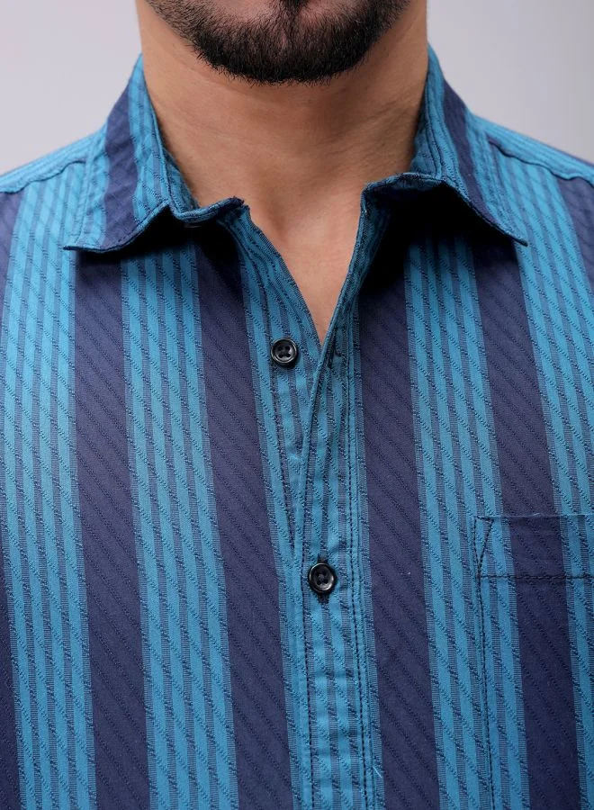 The Indian Garage Co Men Slim Fit Striped Full Sleeves Cutaway Collar Casual Shirt
