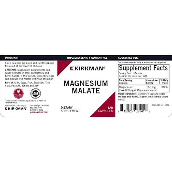 Kirkman Magnesium Malate 1000 mg - Hypoallergenic, 120 capsules - Image 3