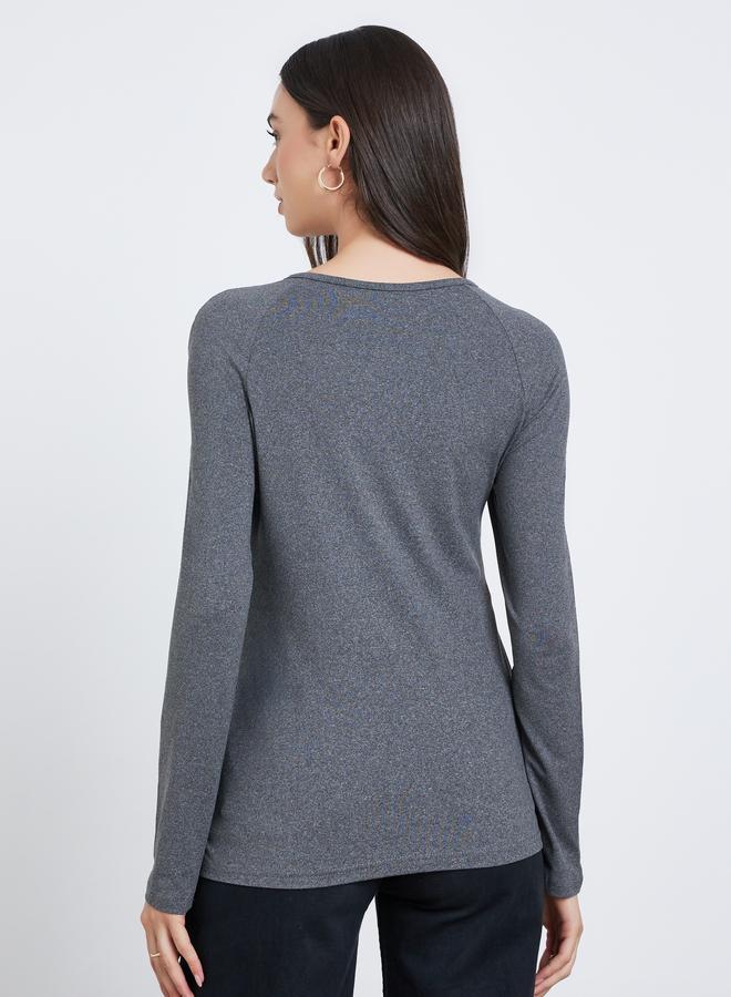 Take Two Women Grey Solid Ruched Detail Long Sleeve Top - Image 4