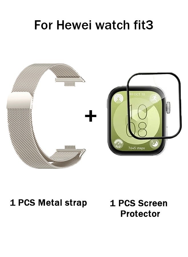 OLYSON Magnetic Stainless Steel Milanese Band for Huawei Watch FIT 3/4/4 Pro & Scratch Resistant Screen Protector - High Transparency, Starlight Color - Image 1