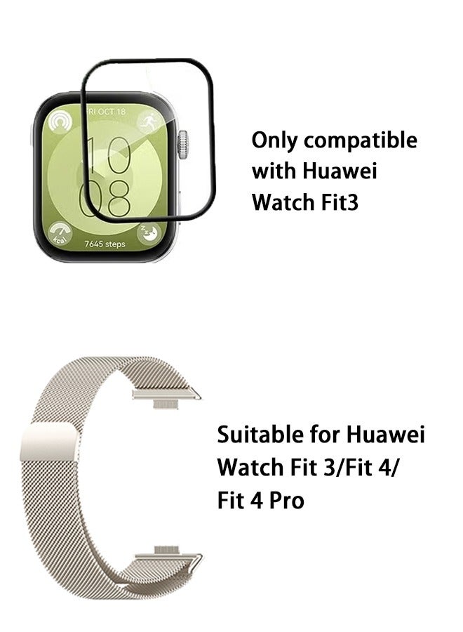 OLYSON Magnetic Stainless Steel Milanese Band for Huawei Watch FIT 3/4/4 Pro & Scratch Resistant Screen Protector - High Transparency, Starlight Color - Image 5