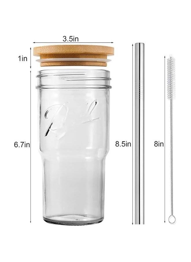 هوكور HOOKOR 4 PCS Glass Cup with Straw Set, 22 oz Drinking Glass Kit with Stainless Steel Straws, Cup Washer,Sponge Straw Cleaning Brush, for Iced Coffee Tea Juice Cocktail Whiskey Beer  - Image 2