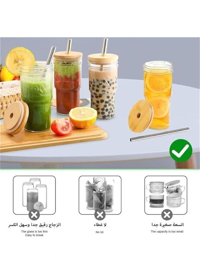 هوكور HOOKOR 4 PCS Glass Cup with Straw Set, 22 oz Drinking Glass Kit with Stainless Steel Straws, Cup Washer,Sponge Straw Cleaning Brush, for Iced Coffee Tea Juice Cocktail Whiskey Beer  - Image 4