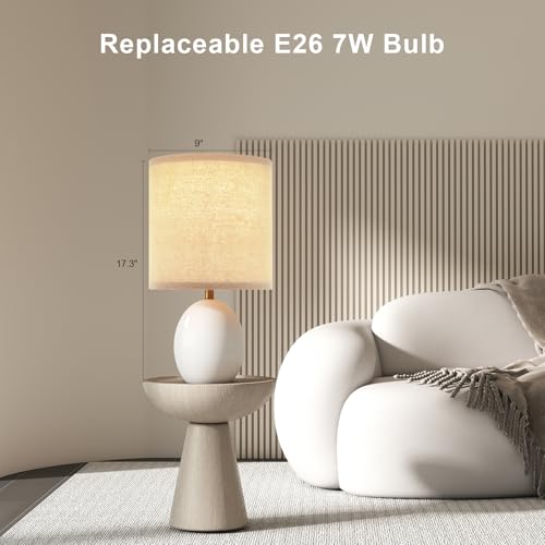 Dawnwake 18.5" Table Lamp Set of 2 for Living Room Bedroom, Bedside Lamps for Night Stands, Desk Nightstand Lamp Dimmable, Modern Linen Cream Ceramic Lamps (White-B) - Image 3