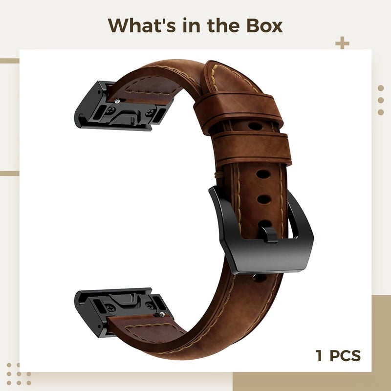 26Mm Leather Watch Band for Fenix 8, 7, 6, 5, Enduro 3, Black & Brown, Quick Release Pu Leather - Image 3