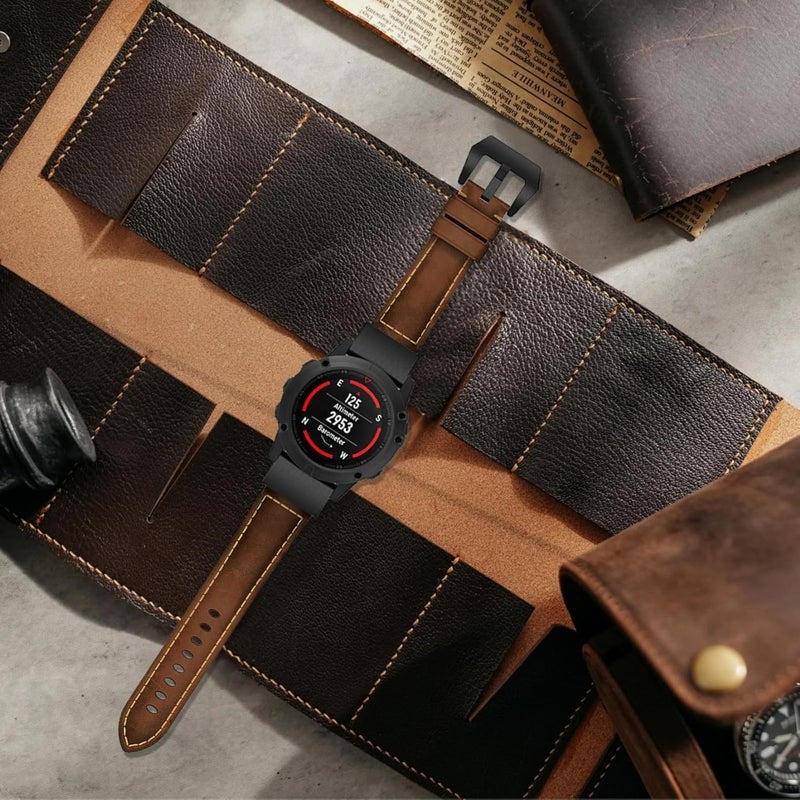 26Mm Leather Watch Band for Fenix 8, 7, 6, 5, Enduro 3, Black & Brown, Quick Release Pu Leather - Image 4