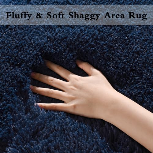 DweIke Fluffy Navy Blue Rugs for Bedroom Living Room, 4x6 Feet Soft Plush Shaggy Dark Blue Girls Boys Kids Rug, Non-Slip and Machine Washable Carpet for Dorm Nursery Classroom Decor - Image 3