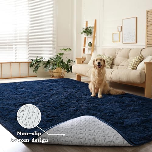 DweIke Fluffy Navy Blue Rugs for Bedroom Living Room, 4x6 Feet Soft Plush Shaggy Dark Blue Girls Boys Kids Rug, Non-Slip and Machine Washable Carpet for Dorm Nursery Classroom Decor - Image 4
