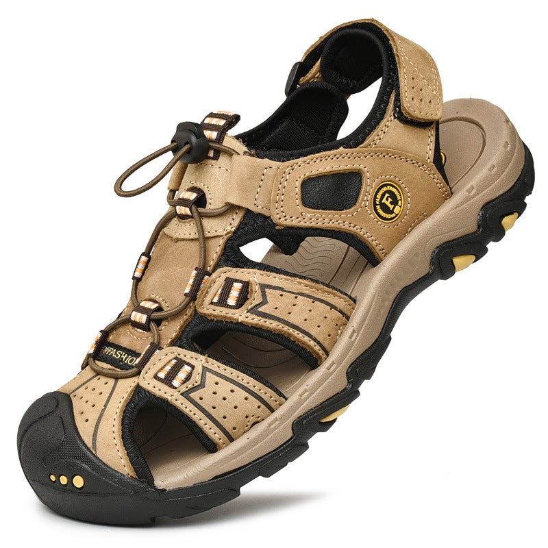 Men'S Leather Sandals Men'S Baotou Breathable Beach Shoes Men'S Outdoor River Tracing Casual Fashion Cowhide Men'S Shoes - Image 1