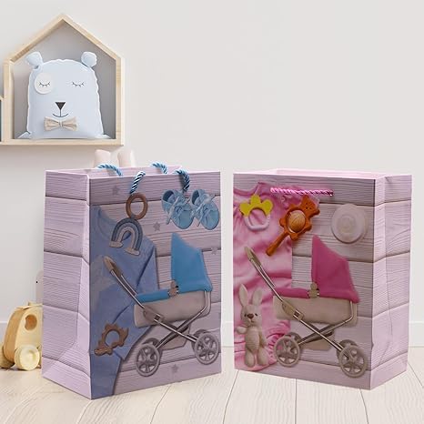 SARJAK Paper Exclusive 3D Multi Baby Shower Tote Gift Christmas Bags Different Multi Colour Variations Bags For Gift Box Packing Bags (Small -Set Of 4) - Image 1