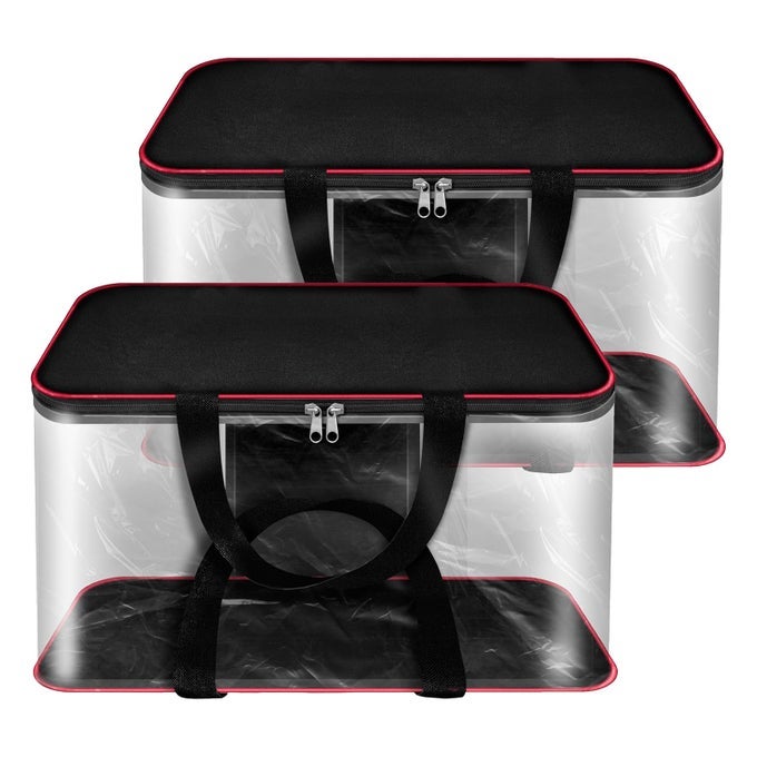 2 PACK NYLON 33 L PVC TRANSPARENT CLOTHES STORAGE BAGSSAREE COVERS WITH ZIP FOR STORAGE SPECIALLY DESIGN FOR WOMAN DRESSESSAREESLEHNGAS FOR WARDROBE ORGANIZERREDBLACK 39X34X21CM