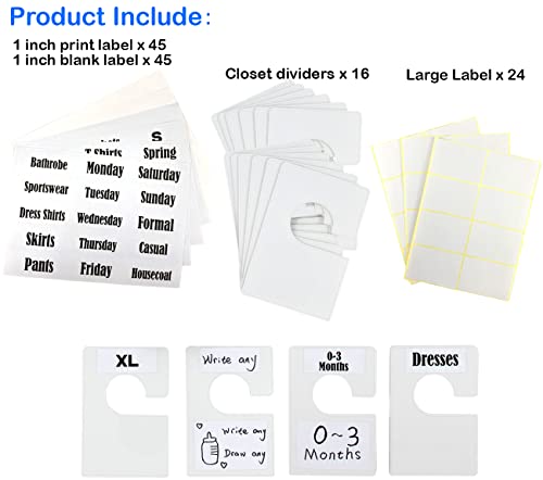 TraGoods 32 Pack White Clothing Rack Size Dividers Plus 150 Labels (1 Inch) and 40 Large Blank Labels, Large Rectangular Clothing Closet Dividers (Pearl White) - Image 4