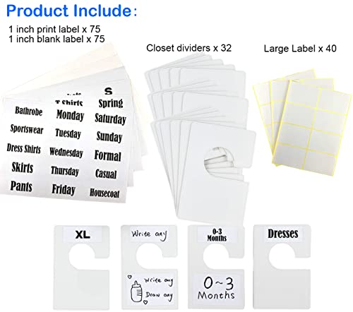 TraGoods 32 Pack White Clothing Rack Size Dividers Plus 150 Labels (1 Inch) and 40 Large Blank Labels, Large Rectangular Clothing Closet Dividers (Pearl White) - Image 3