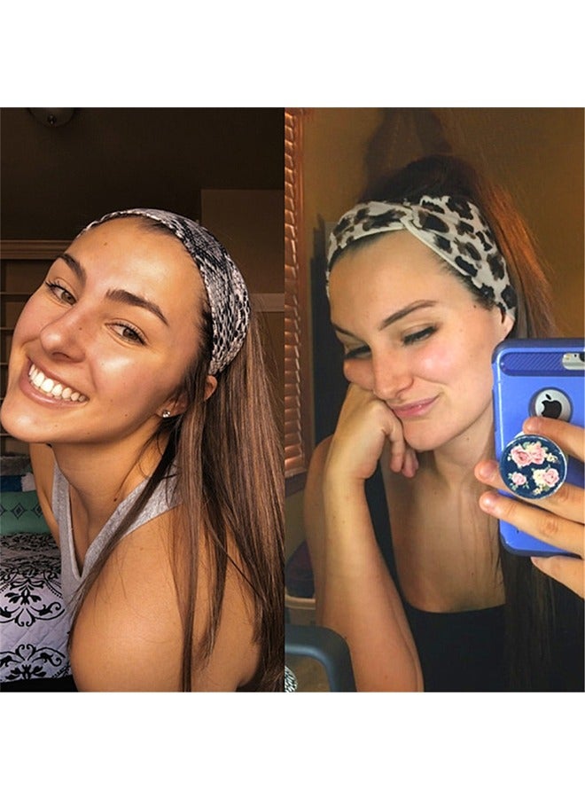 Captaintech 6Pcs Wide Twist Headbands for Women, Boho Turban, No Slip Wide Twisted Knot Hairbands, Leopard Print Serpentine Tie-Dye Solid Color Style Stretchy Criss Cross Head Band for Yoga Sport Workout - Image 5