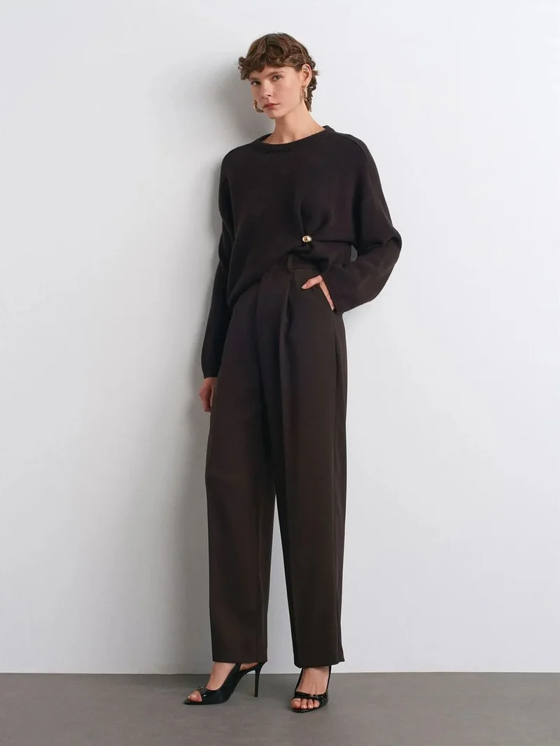 Dilvin DILVIN High-waist Wide-leg Crepe Trousers