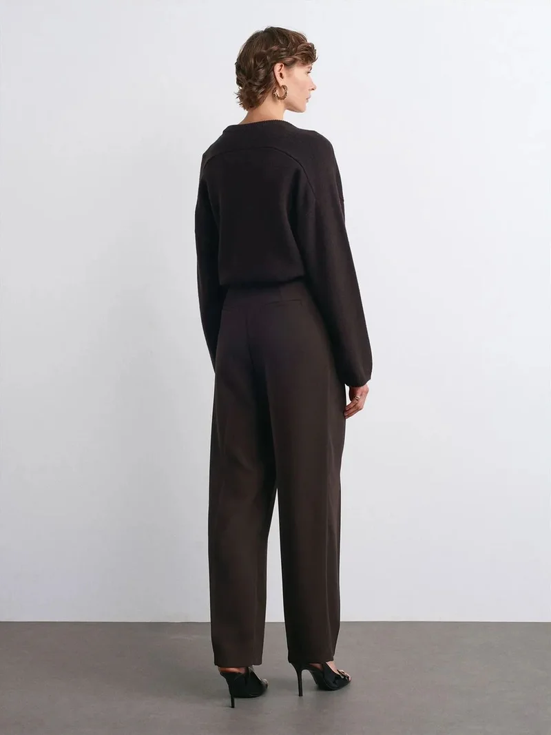 Dilvin DILVIN High-waist Wide-leg Crepe Trousers