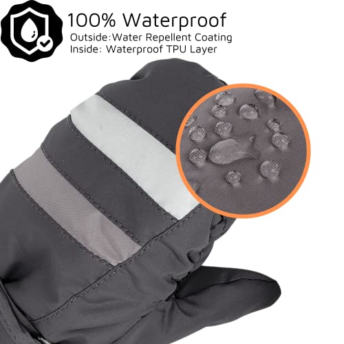 F Flammi Toddler Kids Snow Mittens with String Waterproof Ski Mittens Thinsulate Winter Gloves for Baby Girls Boys(Plain Black,4-6) - Image 5