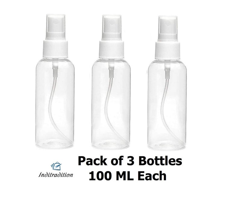 Inditradition Refillable Plastic Spray Empty Bottle | Mist Spray Bottle | For Home Office Car Travel Cleaning (Transparent, Pack of 3) (100 ML) - Image 2