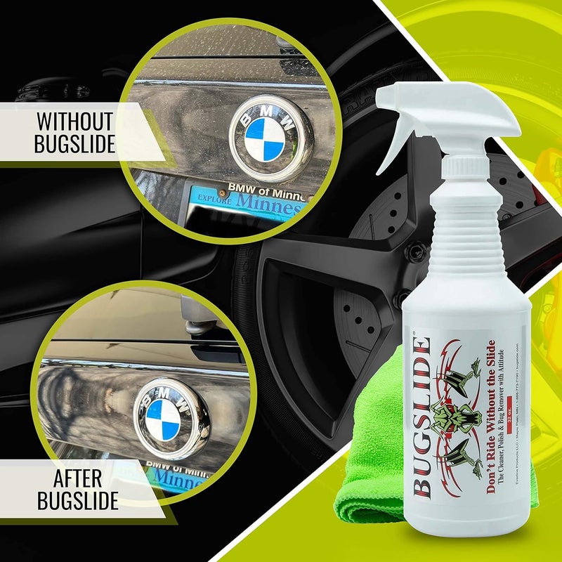 BugSlide 32 Oz Car Detailing Kit with Microfiber Towel – Exterior or Interior Car Cleaner and Waterless Detailer Spray – Clean, Polish, Shine, and Degrease, Never Wax Again – Easy to Use - Image 2