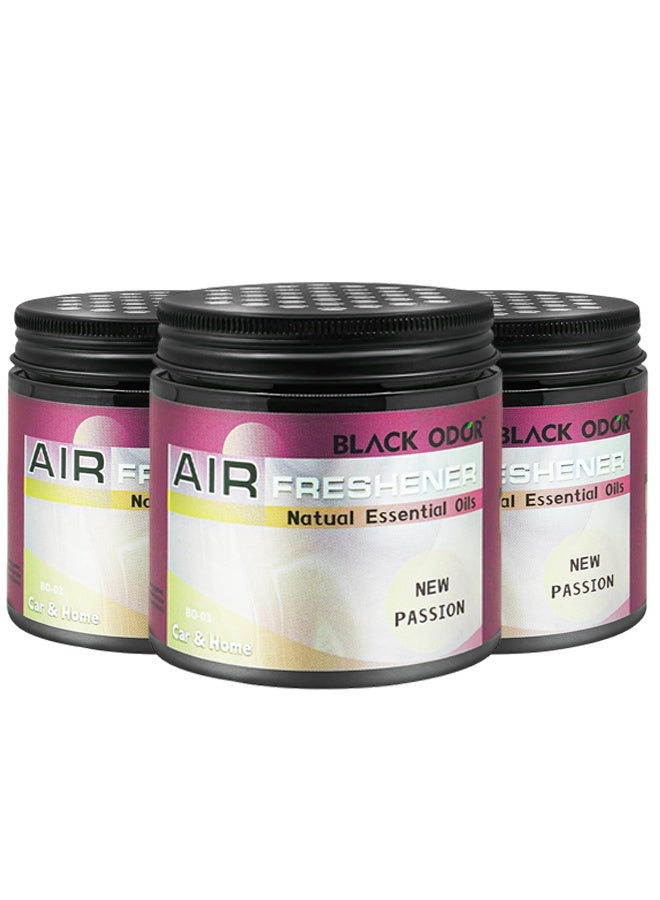 رائحة سوداء عبوة من 3 قطع جل معطر للجو (لون أسود) بوزن 180 جم - إصدار "New Passion" (BO-03) - زيوت عطرية طبيعية - للسيارة والمنزل. - Image 1