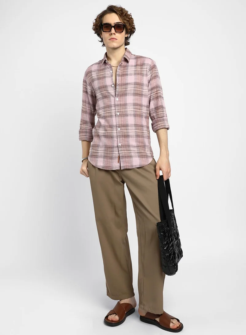 كامبوس سوترا Men's Venetian Red & Coin Grey Vignette-Checkered Oversized Shirt