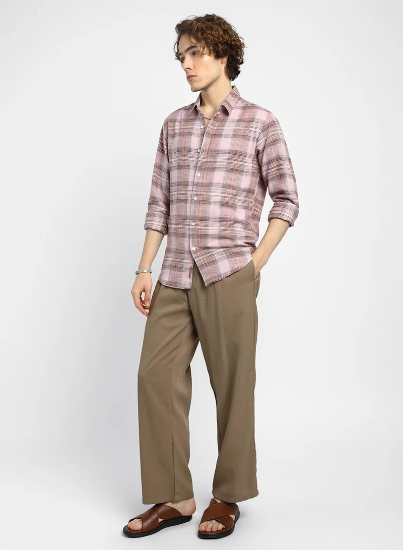 كامبوس سوترا Men's Venetian Red & Coin Grey Vignette-Checkered Oversized Shirt