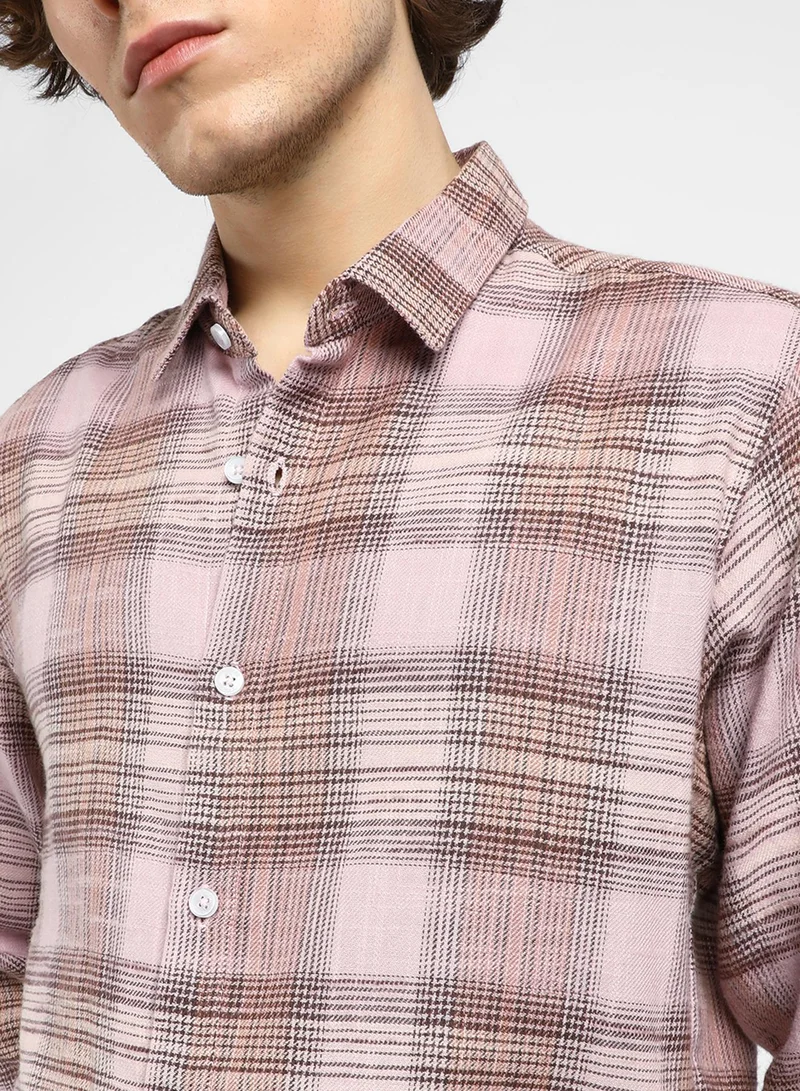 كامبوس سوترا Men's Venetian Red & Coin Grey Vignette-Checkered Oversized Shirt