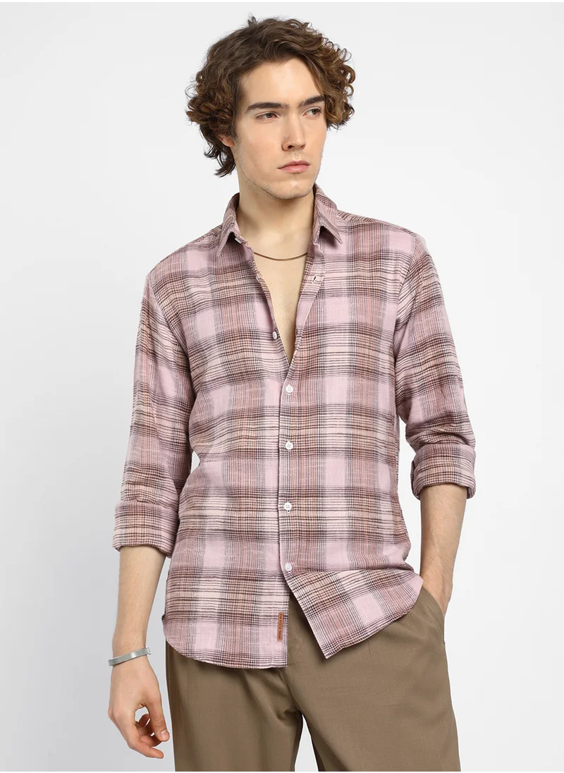 كامبوس سوترا Men's Venetian Red & Coin Grey Vignette-Checkered Oversized Shirt
