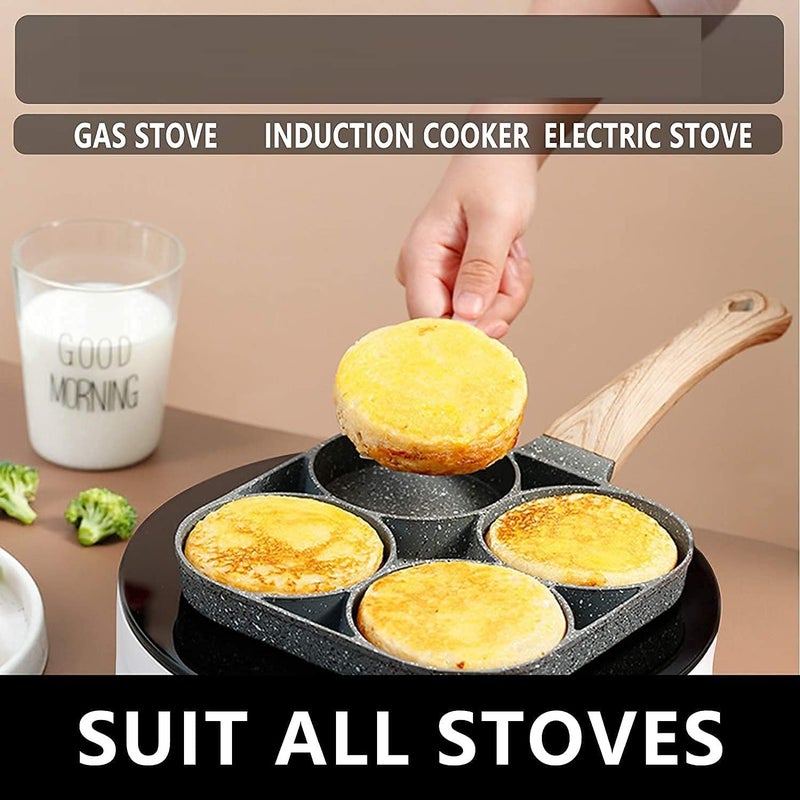 ATETO Egg Frying PAN Nonstick Pancake Pans 4Cups cookware Pancake Omelette PanIdli Non stic plat Harmless with Handle for Electric Stove for Kitchen for Induction CookerPack of 1 - Image 5
