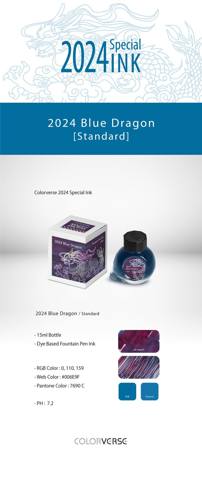 Colorverse 2024 Special Ink - Blue Dragon Standard (15ml) Fountain Pen Ink - Image 4