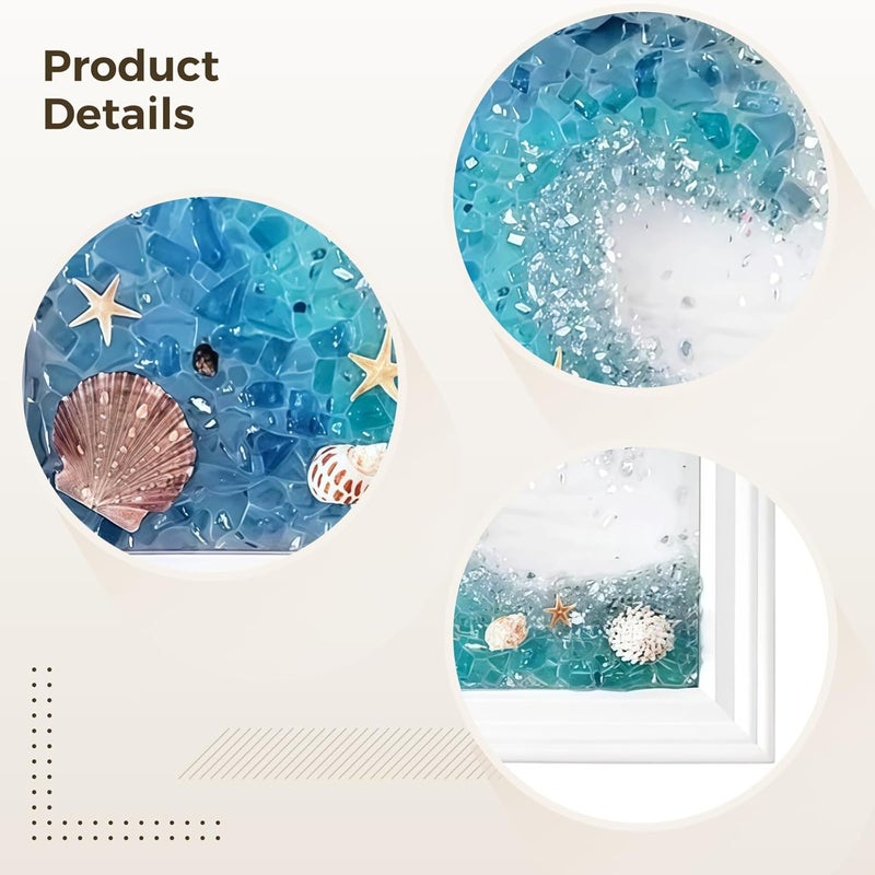 Glass Art Kit Wave DIY Photo Frame, Ocean Pattern Wave, Frame White with Shell and Decorations Starfish, 23 X 18 X 2 Cm Glass Transparent, Includes Glass Fragments Colorful for Art Collage Creative - Image 2