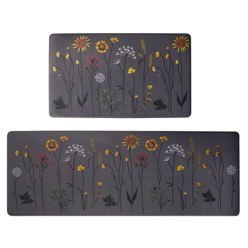 Rempry Kitchen Rugs and Mats Set of 2 Colorful Flowers  Non Slip Cushioned AntiFatigue Floor Mats for Kitchen Sink Office 17x4717x29