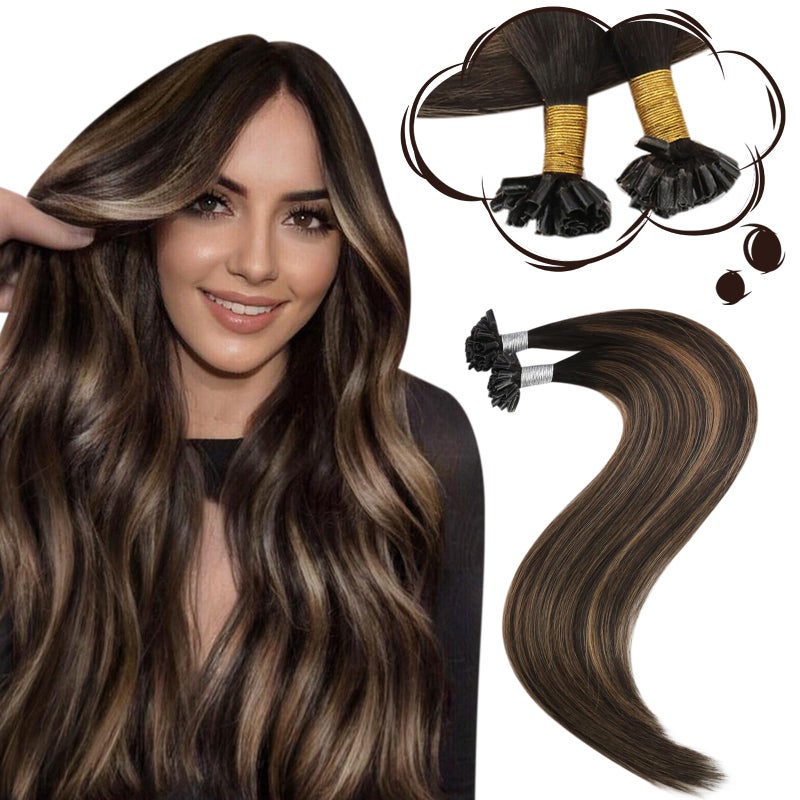 Moresoo U Tip Hair Extensions Human Hair Balayage Darkest Brown and Chestnut Brown Keratin Hair Extensions Human Hair Long Straight 50G/50S 18 Inch - Image 1