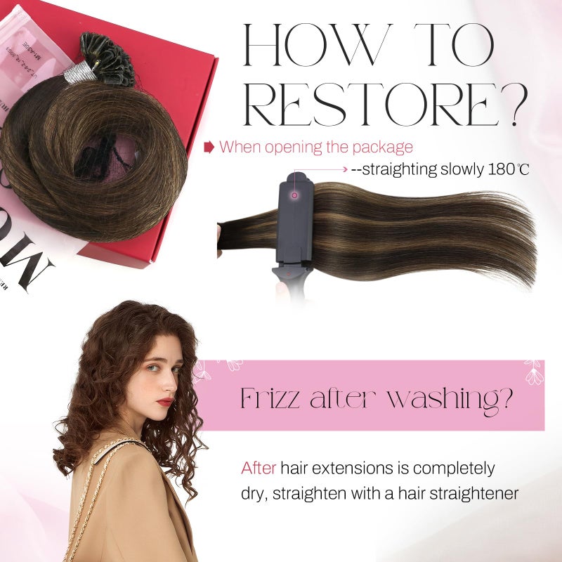 Moresoo U Tip Hair Extensions Human Hair Balayage Darkest Brown and Chestnut Brown Keratin Hair Extensions Human Hair Long Straight 50G/50S 18 Inch - Image 5