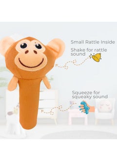 Storio Storio Infant Premium Plush Soft Monkey Face Rattle Soft Toy with Squeeze Handle for Squeaky Sound,Multicolor  - Image 2