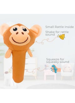 Storio Storio Infant Premium Plush Soft Monkey Face Rattle Soft Toy with Squeeze Handle for Squeaky Sound,Multicolor  - Image 4