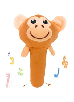 Storio Storio Infant Premium Plush Soft Monkey Face Rattle Soft Toy with Squeeze Handle for Squeaky Sound,Multicolor  - Image 1