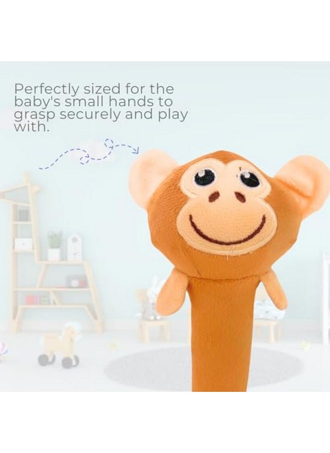 Storio - Storio Infant Premium Plush Soft Monkey Face Rattle Soft Toy with Squeeze Handle for Squeaky Sound,Multicolor - Image 1